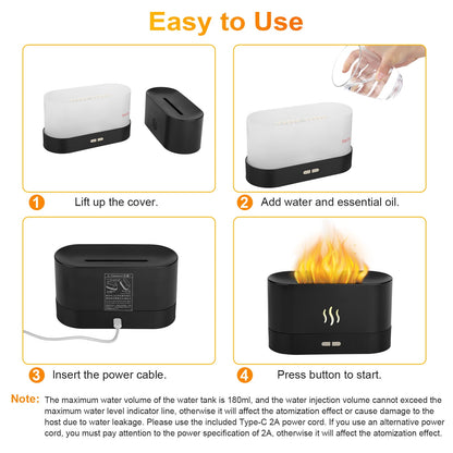 Transform Your Space with the 180ml Aromatherapy Essential Oil Humidifier - Cool Mist Diffuser with 7-Color LED Flame Effect for a Relaxing Atmosphere